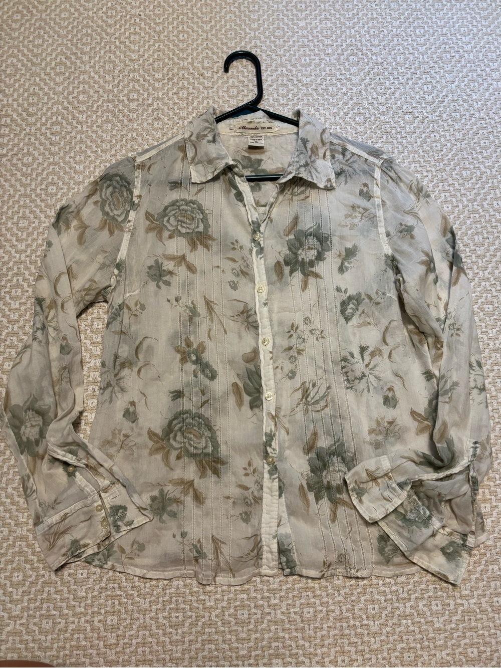 Abercrombie Sheer Floral Button Blouse in Sage green and Taupe
